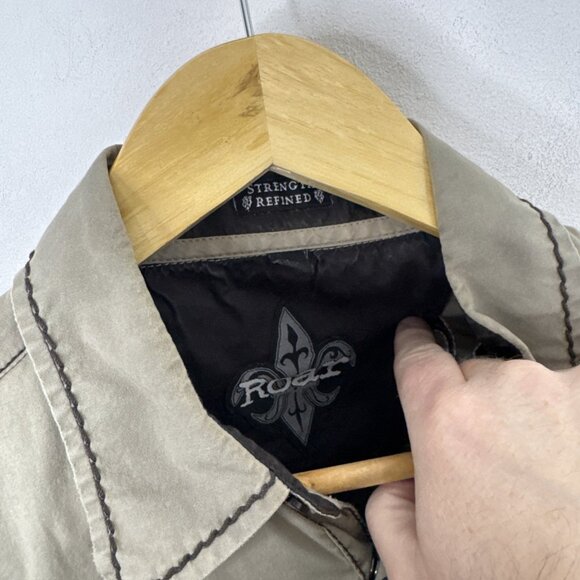 Roar Men L Embroidered Short Sleeve Short Green Gray Fleur De Lis - Picture 5 of 6